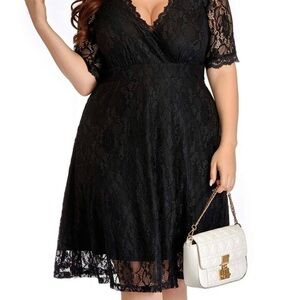Pinup‎ Fashion Lace Wrap Dress 14W Black V-Neck A-Line Cocktail Evening NWT